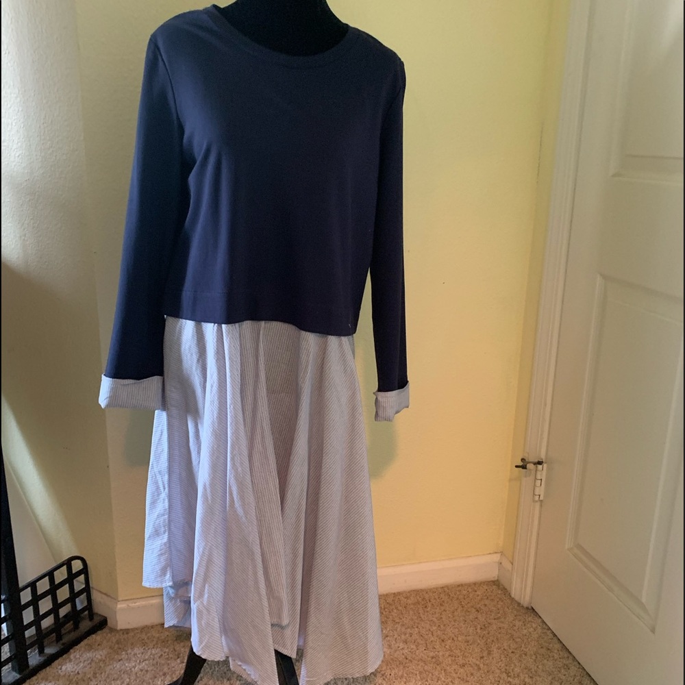 Navy Blue long sleeve dress w/handkerchief hem